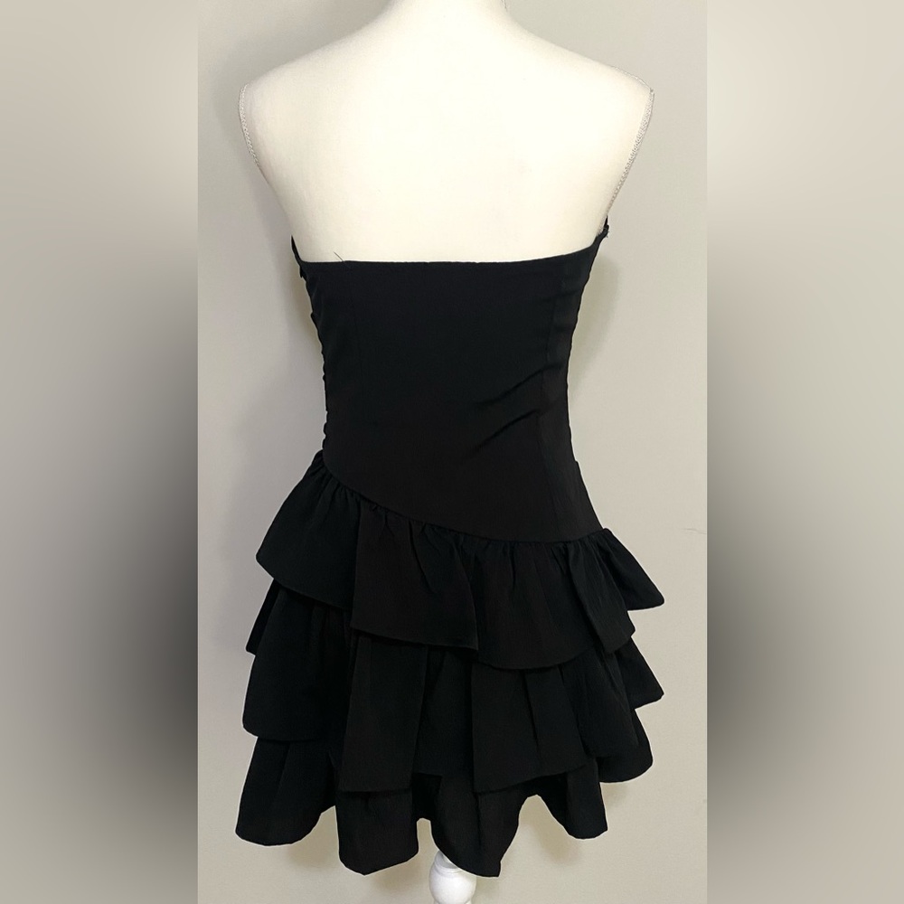 SHEIN Women M Black Strapless Dress Ruffles Retro Y2K Fall Preppy 90s Minimalism - Picture 4 of 15